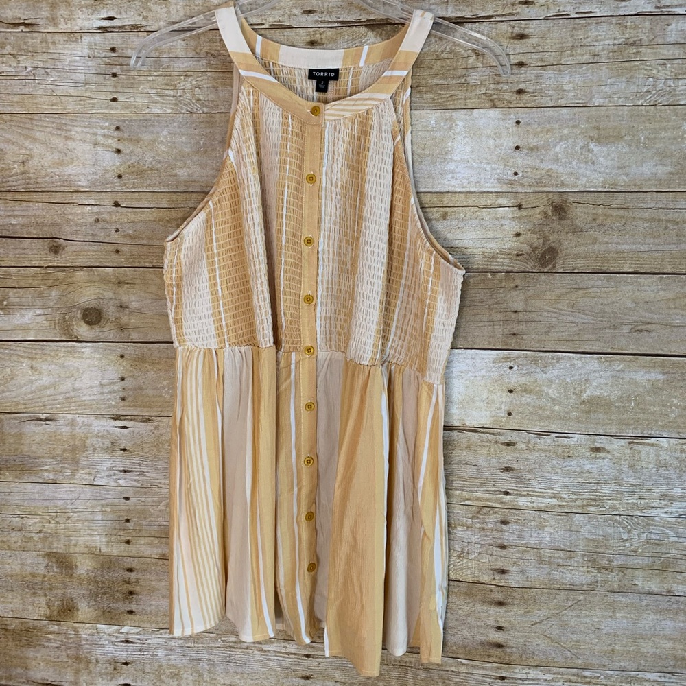 Torrid Yellow Stripe Button Smocked Babydoll Tank Size 2X 18-20 NWT
